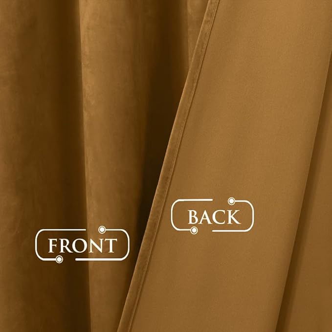 StangH Gold Brown Room Darkening Velvet Curtains W42x L96 inches for Bedroom, Luxury Back Tab Door Curtains Farmhouse Decor for Dressing Room/Sliding Glass Door, 2 Panels