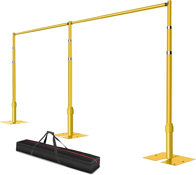 Pipe and Drape Backdrop Stand, 8.9x20ft Heavy Duty Adjustable Background Frame with Metal Base, Back Drop Holder for Parties Photography Wedding Photoshoot Decoration - Gold