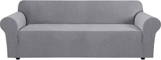 H.VERSAILTEX Stretch Couch Covers for Sofa 1 Piece Slipcovers for Couches and Sofas 3 Seater Couch Cover Feature Thick Checked Jacquard Fabric with Elastic Bottom(Large Sofa 90"-100" Wide, Dove)