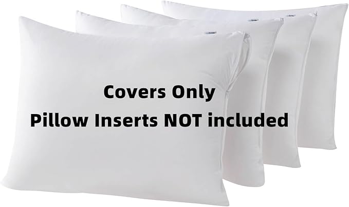 4 Pack Waterproof Down Feather Proof Pillow Protectors with Zipper Standard Size Set of 4 Poke Proof Bed Pillow Covers