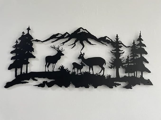 DEKADRON Metal Wall Art, Deer Family Wall Decor, Metal Wall Sculpture, Indoor/Outdoor, Black, 46.1L x 20.1W Inches