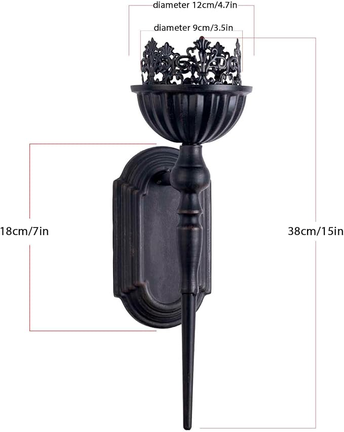 Wall Sconce Candle Holder (Set of 2) Black Crown and Scepter Design Wall-Mount Metal Candle Holders Hanging Iron Wall Candle Sconce Holder for Living Room, Bathroom, Dining Room