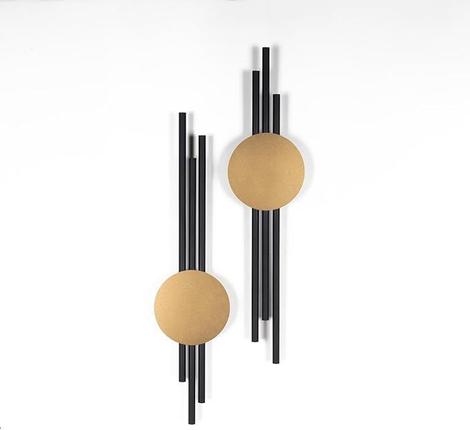 ARTEPERA Antique Lines Metal Wall Art Set of 2 - Modern & Unique Wall Decor, Metal Wall Sculpture for Living Room, Bedroom, Office - Vertical Geometric Wall Decor (Black - Gold, 33" x 9.4")