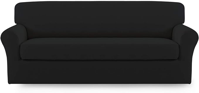 Easy-Going 2 Pieces Microfiber Stretch Sofa Slipcover – Spandex Soft Fitted Sofa Couch Cover, Washable Furniture Protector with Elastic Bottom Kids,Pet (Oversized Sofa, Black)