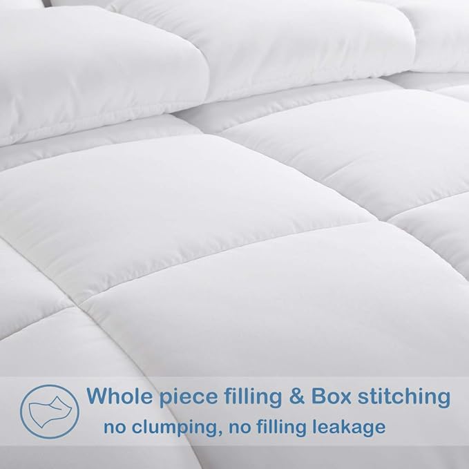 EASELAND California King Down Alternative Comforter - Quilted Duvet Insert for All Seasons, Soft Lightweight with Corner Tabs, Summer Winter Warm Bedding, White 96x104 Inches