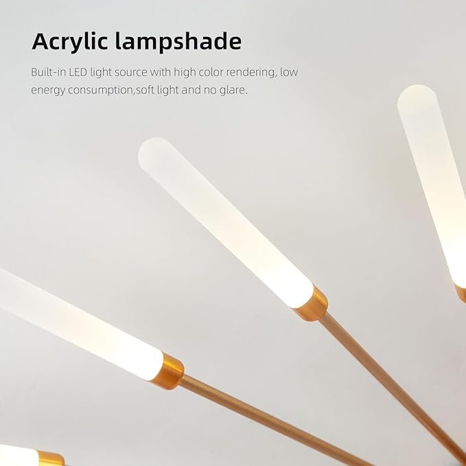 JAYMP Ceiling Light Modern Flower Shape Ceiling Lamp for Living Room Dining Room Flush Mount Metal Acrylic Sputnik Firework Petal LED Lighting Fixture (Matte Gold, 28+1 Lights)