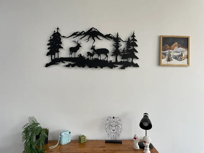 DEKADRON Metal Wall Art, Deer Family Wall Decor, Metal Wall Sculpture, Indoor/Outdoor, Black, 46.1L x 20.1W Inches