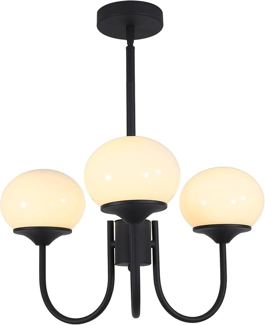 BOKT Dining Room Light Fixtures Over Table, Black Chandeliers for Farmhouse, Foyer Lighting Fixture with White Glass Shade for Kitchen
