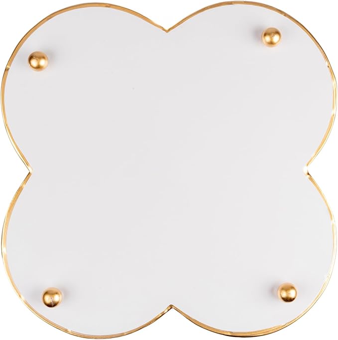 Jaye's Studio Mattie Quatrefoil Planter with Gold Trim, Metal Cachepot Planter, Decorative Flower Pots, Indoor Plant Pots for Living Room, Bedroom, Kitchen, Office, Clover Decor (White, 7x11)
