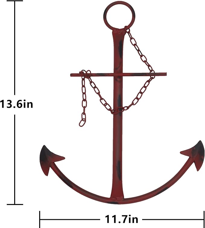 Fleecy day Nautical Anchor Wall Decor, 13in Antique Metal Anchor Art, Vintage Wall Hanging Decor for Bedroom, Living Room, Dorm