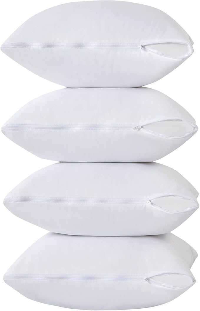 Covers Only 4 Pack Waterproof Down Feather Proof Euro Pillow Protectors with Zipper 26x26 European Square Throw Pillow Covers