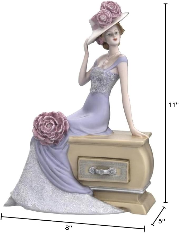 Comfy Hour Glamour Elegance Victorian Style Lady Collection Peony Flower Lady Sitting On Dresser Chair Resin Collectible Figurine,11-inch Height, Pink & Light Purple