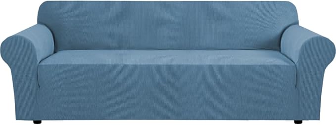 H.VERSAILTEX Stretch Oversized Sofa Cover 1 Piece Sofa Slipcovers for Living Room Fitted Couch Covers for Sofa Feature Thick Checked Jacquard Fabric with Elastic Bottom, Sofa X-Large - Dusty Blue