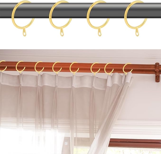 60 pcs 1.5-Inch Inner Diameter Metal Drapery Rings Curtain Rings with Eyelets, Fits Up to 1 1/4-Inch Rod, Gold