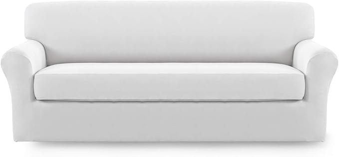 Easy-Going 2 Pieces Microfiber Stretch Sofa Slipcover – Spandex Soft Fitted Sofa Couch Cover, Washable Furniture Protector with Elastic Bottom Kids,Pet (Sofa, Snow White