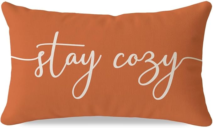 PANDICORN Fall Pillow Cover 12x20 Warm Orange, Stay Cozy Lumbar Decorative Cushion Case for Couch Sofa Bed, Autumn Rustic Farmhouse Decor or Porch Fall Decorations