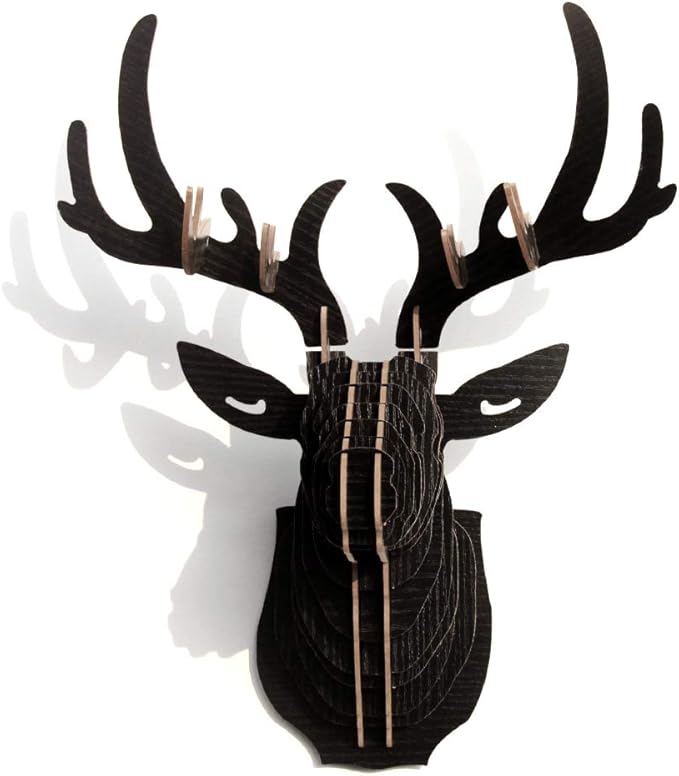Hooshing Deer Head Wall Decor Black Antlers Trophy Sculpture DIY 3D Puzzle Wall Decoration for Living Room Office