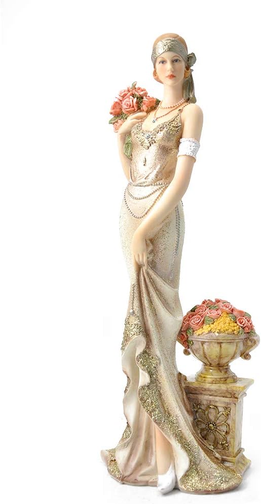 Comfy Hour Glamour Elegance Victorian Style Lady Collection Elegant Slim Lady Holding A Bunch of Flowers Collectible Figurine, 13-inch Height, Gold, Polyresin