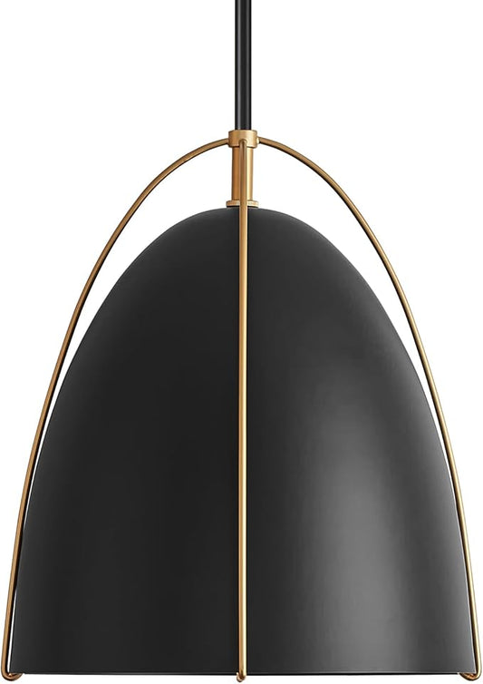 Black Dome Pendant Light 3 Light Socket Large Pendant Light Fixture with Adjustable Pendant Rod 12in Black Gold Pendant Lighting for Kitchen Island Dining Room Kitchen Sink, E26