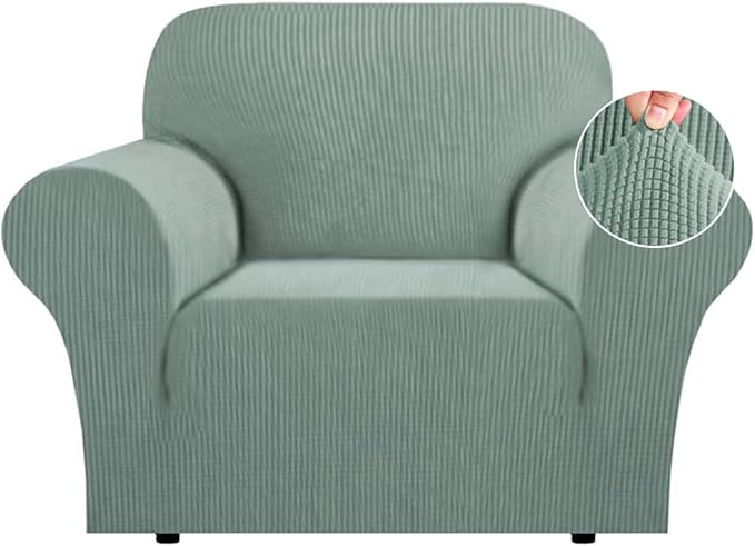Flamingo P 1 Piece Skid Resistance Sofa Cover Jacquard Spandex Furniture Protector Couch Covers, Fitted Sofa Protector Stretch Knitted Jacquard Sofa Slipcovers, Dark Cyan, Chair