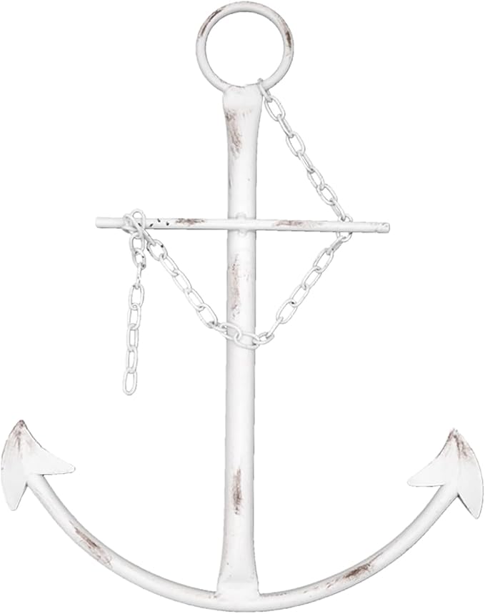 Nautical Anchor Art, Vintage Metal Anchor With Chain, 13in Decor for Bedroom, Living Room, Dorm