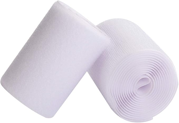 Sew on Hook and Loop Style 4 Inch Non-Adhesive Back Nylon Strips Fabric Fastener Non-Adhesive Interlocking Tape White,3 Yard