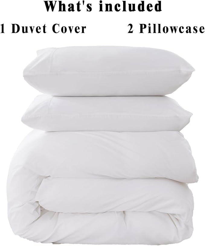 100% Organic Cotton Duvet Cover King 400 Thread Count Sateen Comforter Cover Soft and Breathable Cooling Bedding Set 3 Piece（White,King）