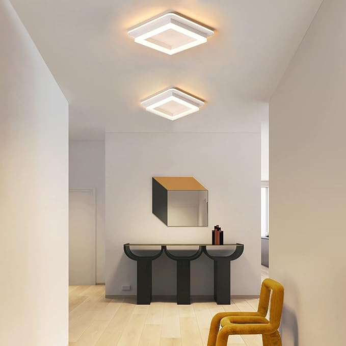 CANEOE 24W Square Hallway Light, Modern Flush Mount Led Ceiling Light,White Acrylic Close to Ceiling Lights for Bedroom Dining Room Kitchen Balcony Bathroom Aisle Ceiling Lamp (Warm White,3000K)