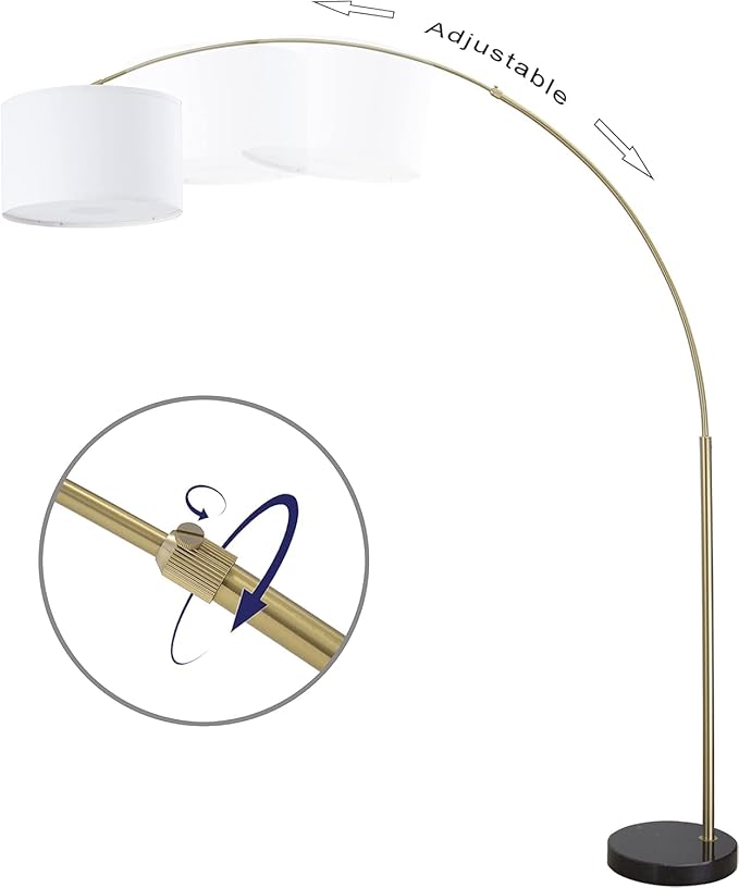 Major-Q Contemporary 81" Tall Standing Arc Floor Lamp Adjustable Height, Remote Control, Real Marble Base - Ideal for Behind Sofa Living and Dining Rooms - Gold
