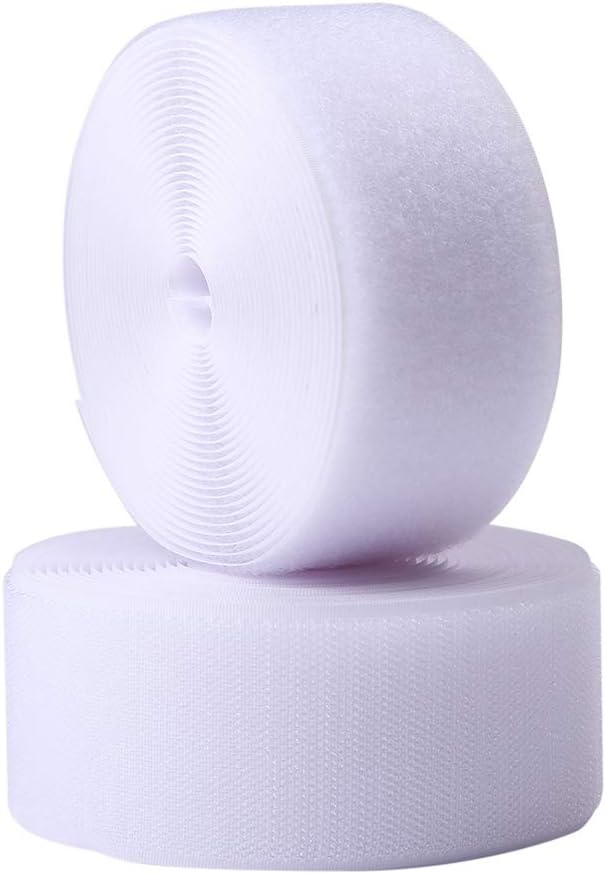 Sew on Hook and Loop Style 3 Inch Non-Adhesive Back Nylon Strips Fabric Fastener Non-Adhesive Interlocking Tape White,5 Yard