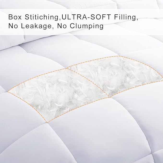 COHOME Quilted Twin XL Size Comforter - All-Season Down Alternative Duvet Insert - Luxury Hotel Soft Breathable White Comforter with Anti-Clump Tech & 8 Tabs - Reversible（68"x92"）