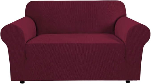 H.VERSAILTEX Stretch Couch Cover Loveseat Covers for 2 Cushion Couch Loveseat Slipcover|Sofa Cover for Love seat 1 Piece, Textured Checked Jacquard Fabric(58'-70' Wide, Burgundy Red)