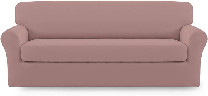 Easy-Going 2 Pieces Microfiber Stretch Sofa Slipcover – Spandex Soft Fitted Sofa Couch Cover, Washable Furniture Protector with Elastic Bottom Kids,Pet (Oversized Sofa, Pink)