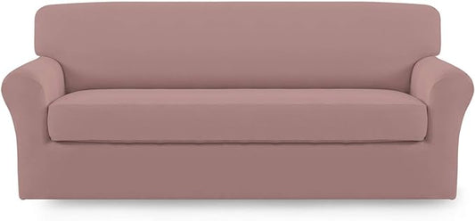 Easy-Going 2 Pieces Microfiber Stretch Sofa Slipcover – Spandex Soft Fitted Sofa Couch Cover, Washable Furniture Protector with Elastic Bottom Kids,Pet (Oversized Sofa, Pink)