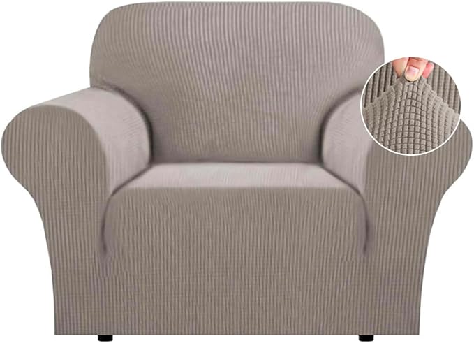 Flamingo P High Stretch Sofa Slipcover Non Slip Armchair Cover for Living Room Washable Pet Furniture Protector Covers with Elastic Bottom, Thick Jacquard Fabric (Small, Taupe)