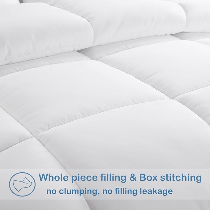 EASELAND Oversized Queen Down Alternative Comforter - Quilted Duvet Insert for All Seasons, Soft Lightweight with Corner Tabs, Summer Winter Warm Bedding, White 98×98 Inches