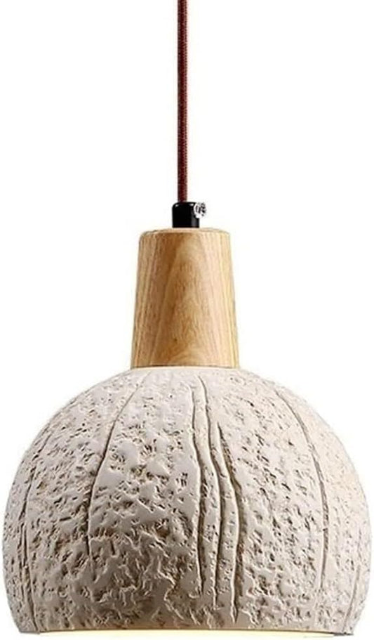 Cement Pendant Light Minimalist Industrial Hanging Lamp Wood Top Globe Pendant Fixtures for Bedroom Bedside Dining Room Kitchen Island Lighting
