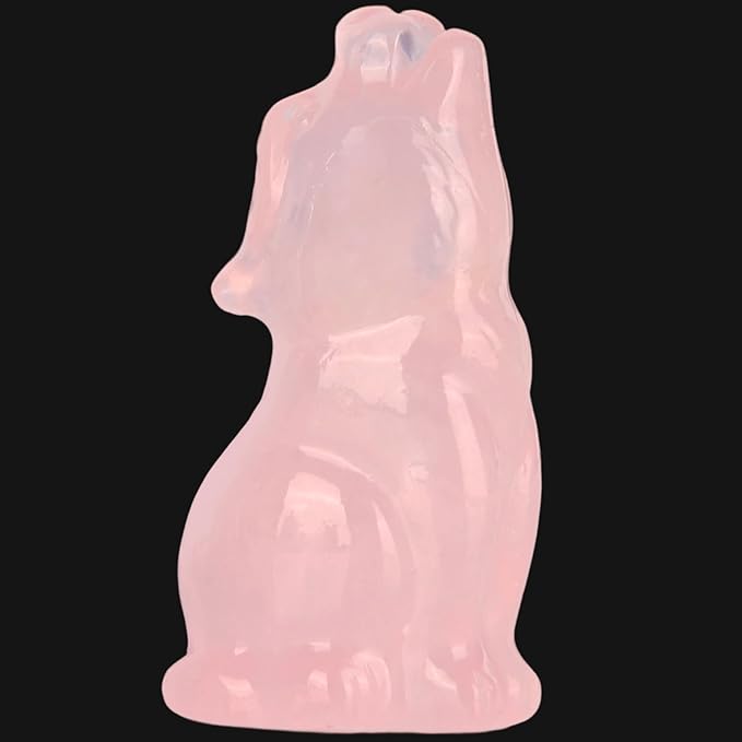 Rose Quartz Howling Wolf Crystal Figurines, 2.2 Inch Wolf Totem Spirit Animal Statue Decor for Home Office Desk Altar, Hand Carved Natural Healing Crystal Sculpture Gifts for Women Men