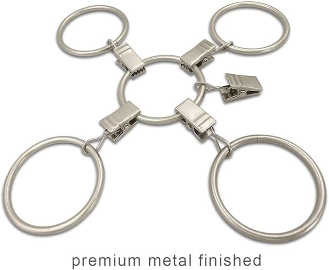 60 Pack Metal Curtain Rings with Clips, Curtain Clip Rings Hooks for Hanging Drapery Drapes Bows, Curtain Rod Rings 1.5 inch Interior Diameter, Matte Silver