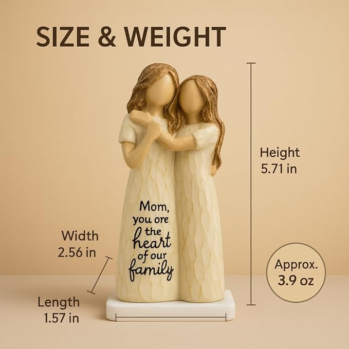 Elegant Mother and Daughter Figurine – 5.7” Tall Resin Sculpture with Hand-in-Hand Pose, Rustic Crackle Finish, Meaningful for Mom Mother’s Day, Birthday (Mom-Dau)