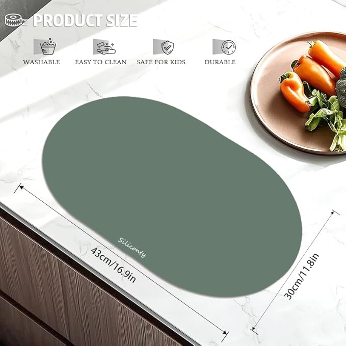 Silicone Placemats, Oval Placemats Set of 4. Heat-Resistant and Easy to Clean Siliconty Mats, Non-Slip Silicone Placemats for Table Protection. (2, Dark Green)