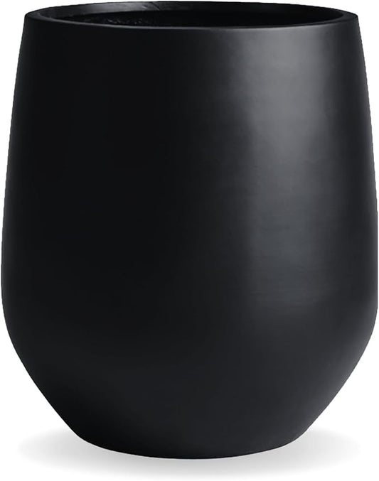 21"H x 19"D Corso Fiberstone Round Tapered Planter - Christmas Tree Planter, Smooth Finishes, Weather Resistant for Indoor & Outdoor Use, Included 2 Extra Coco Mats (Black, 15" Pot Opening)