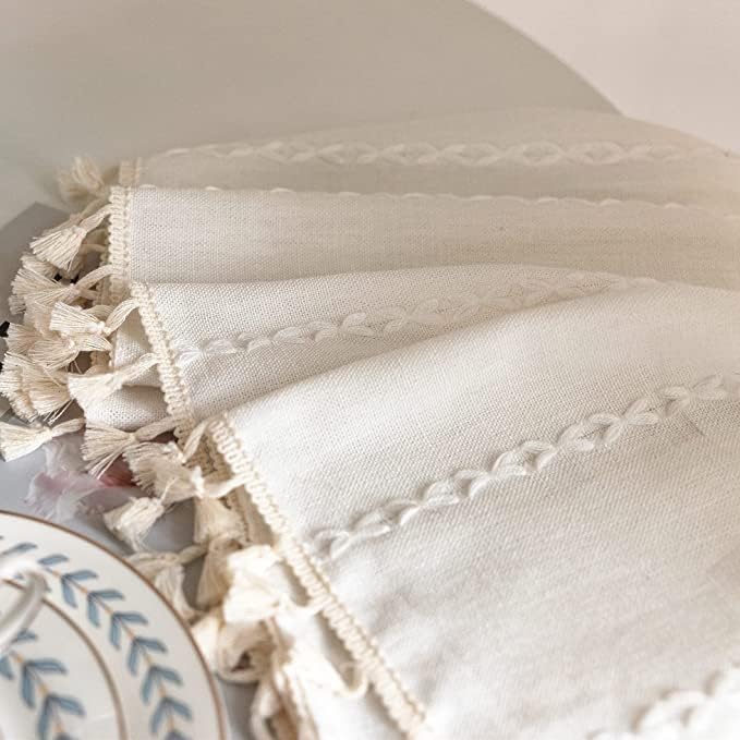Sutuo Home White Boho Curtains for Bedroom 96 Inch Length, Light Filtering Country Farmhouse Vintage Shabby Chic Tassels Window Treatment Bohemian Embroidery Drape, Rod Pocket 1 Panel 52" W x 96" L