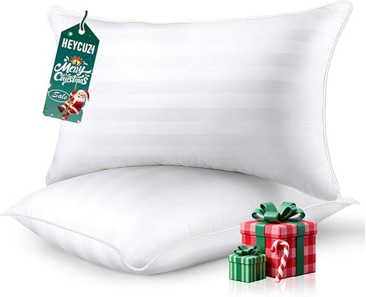 Queen Size Bed Pillows Set of 2 - Premium Down Alternative Breathable Pillows for Side, Back, and Stomach Sleepers Fluffy Hotel Quality Soft Microfiber Fill Cooling Skin-Friendly