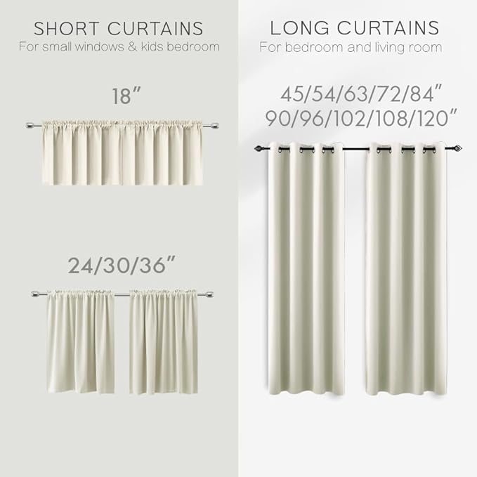 KOUFALL Small Window Curtains 45 Inch Length for Kitchen,2 Panels Set Blackout Grommet Short Room Darkening Shades Blinds for Bedroom Windows Nursery,34 Wide,Cream Off White Ivory Beige