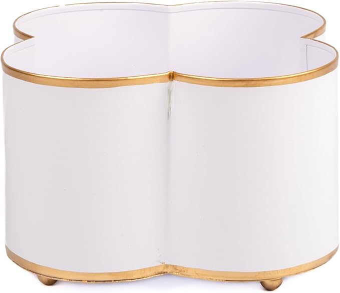Jaye's Studio Mattie White Quatrefoil Planter, White Metal Cachepot, Decorative Flower Pots, Indoor Plant Pots for Living Room, Bedroom, Kitchen, Office, Luxury Home Decor, Clover Shape, 8 inch
