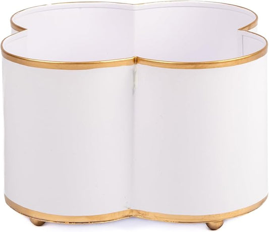 Jaye's Studio Mattie White Quatrefoil Planter, White Metal Cachepot, Decorative Flower Pots, Indoor Plant Pots for Living Room, Bedroom, Kitchen, Office, Luxury Home Decor, Clover Shape, 8 inch