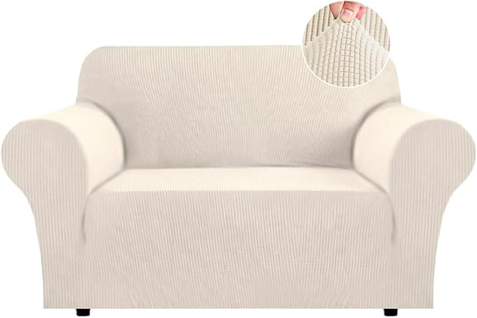 Flamingo P High Stretch Sofa Slipcover Non Slip Loveseat Covers for 2 Cushion Couch Washable Pet Furniture Protector Covers with Elastic Bottom, Thick Jacquard Fabric (Medium, Biscotti Beige)