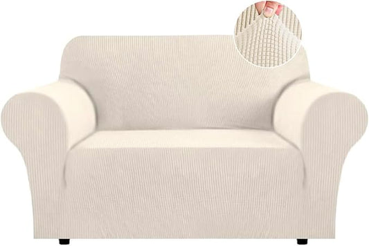 Flamingo P High Stretch Sofa Slipcover Non Slip Loveseat Covers for 2 Cushion Couch Washable Pet Furniture Protector Covers with Elastic Bottom, Thick Jacquard Fabric (Medium, Biscotti Beige)