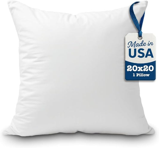 Foamily Throw Pillows Insert 20 x 20 Inches Hypoallergenic, Made in USA - Decorative Couch, Bed Filler